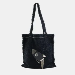 Black Tweed Resin Strass Shopping In Fabrics Tote Bag