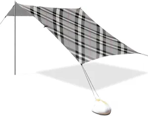Black White Grey Checkered Plaid Designed UPF50 Foldable Beach Tent Water-Resistant Sun Shade with Sandbags, Sand Shovel, Poles for Camping, Picnics, Backyard tienda para Playa