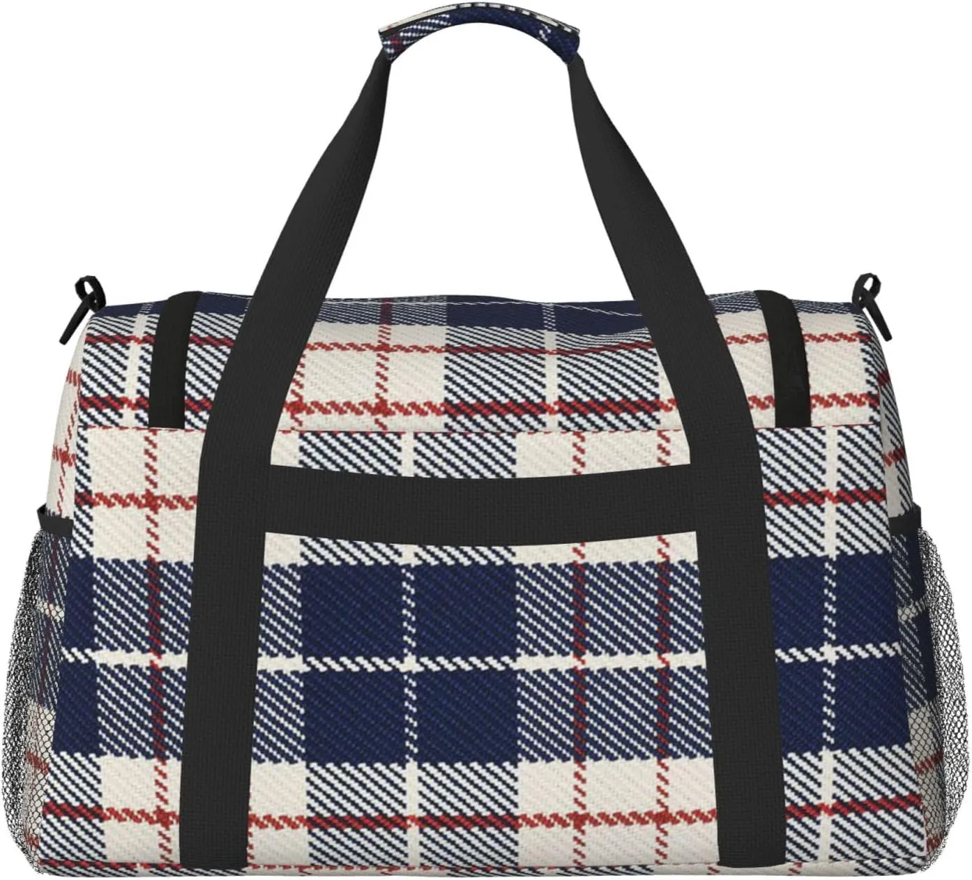 Black White Grid Thin Line Travel Duffel Bag Large Foldable Waterproof Overnight Bag For Beach Swim Bags Pool Sports Gym
