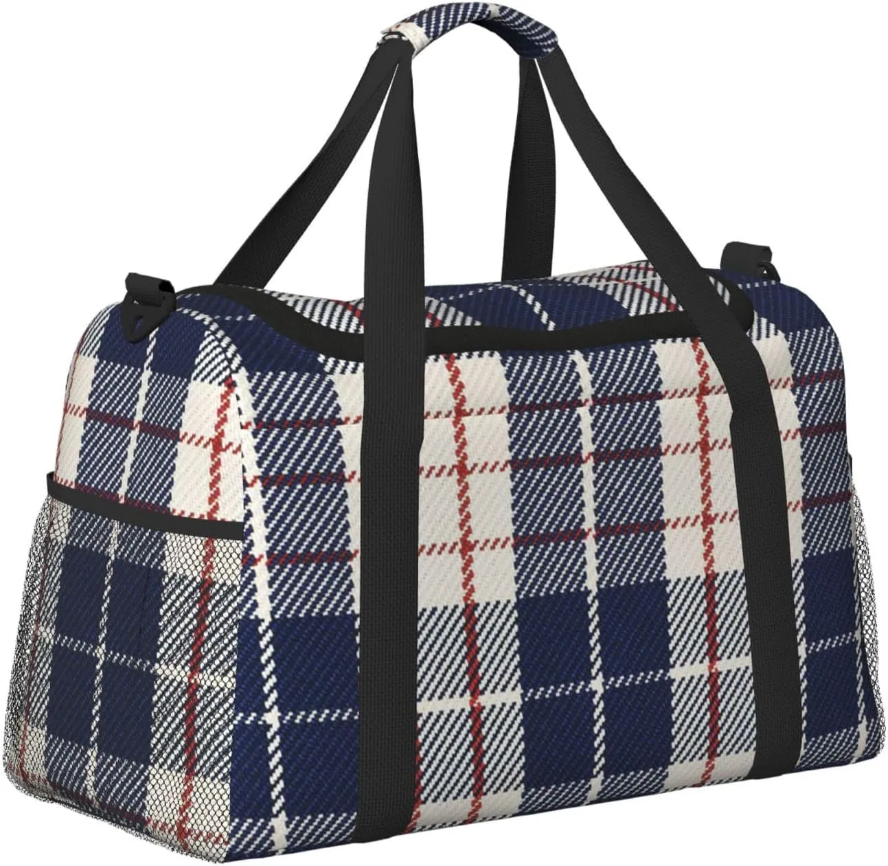 Black White Grid Thin Line Travel Duffel Bag Large Foldable Waterproof Overnight Bag For Beach Swim Bags Pool Sports Gym