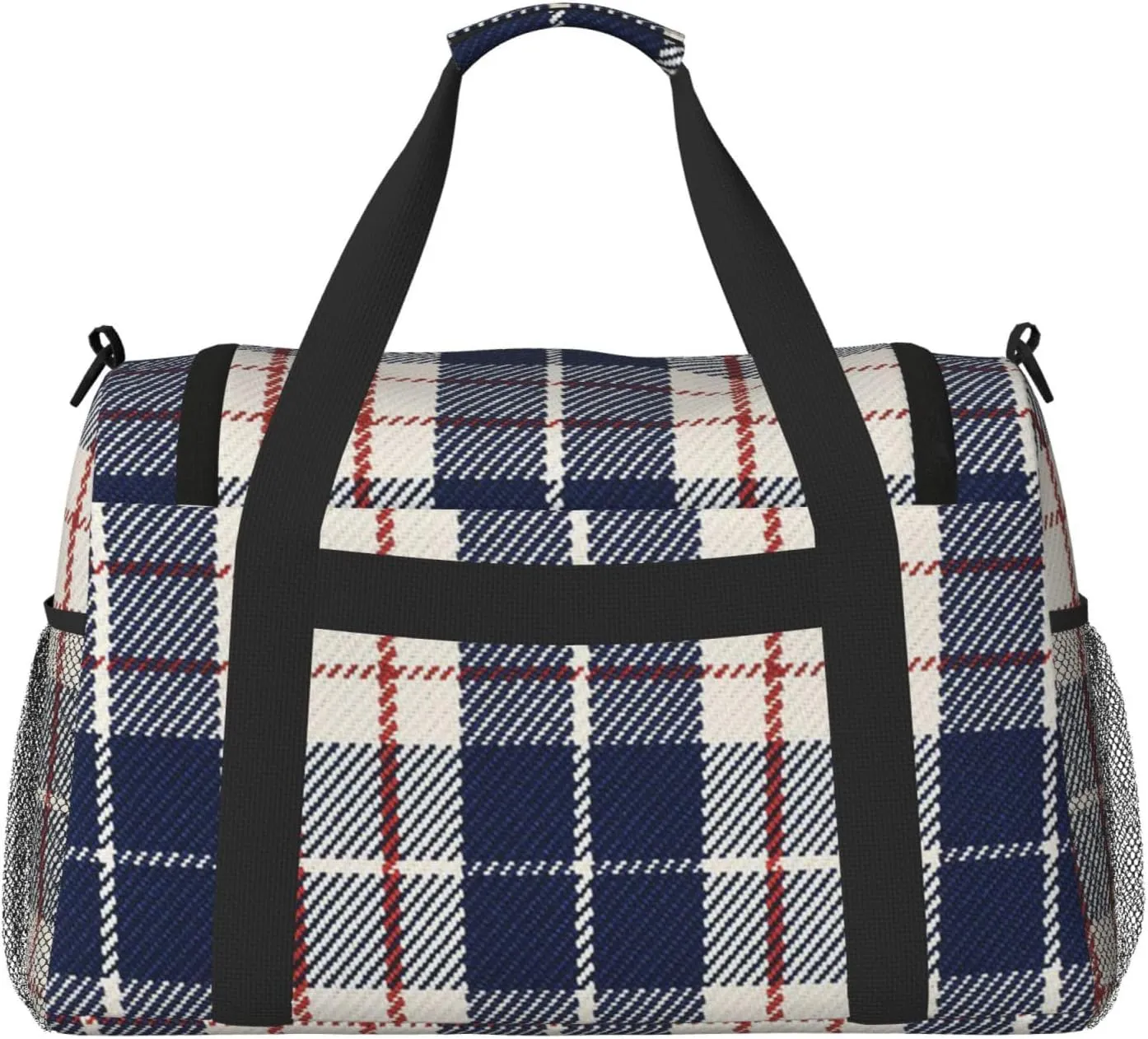 Black White Grid Thin Line Travel Duffel Bag Large Foldable Waterproof Overnight Bag For Beach Swim Bags Pool Sports Gym