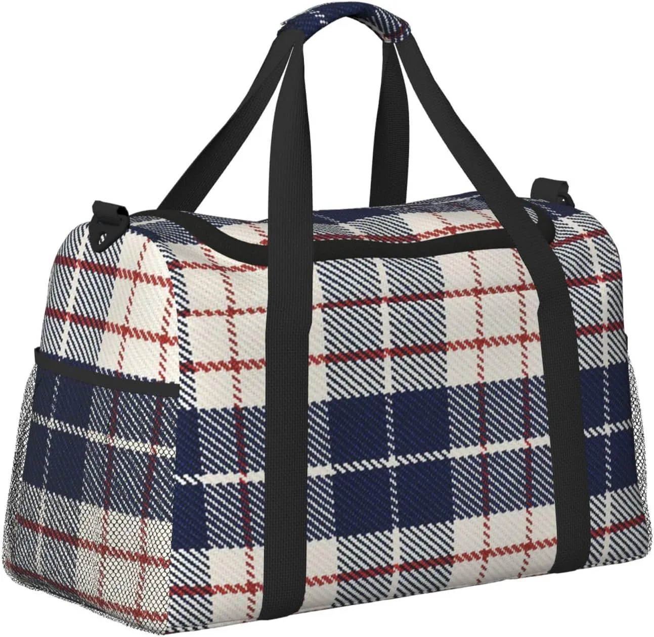 Black White Grid Thin Line Travel Duffel Bag Large Foldable Waterproof Overnight Bag For Beach Swim Bags Pool Sports Gym