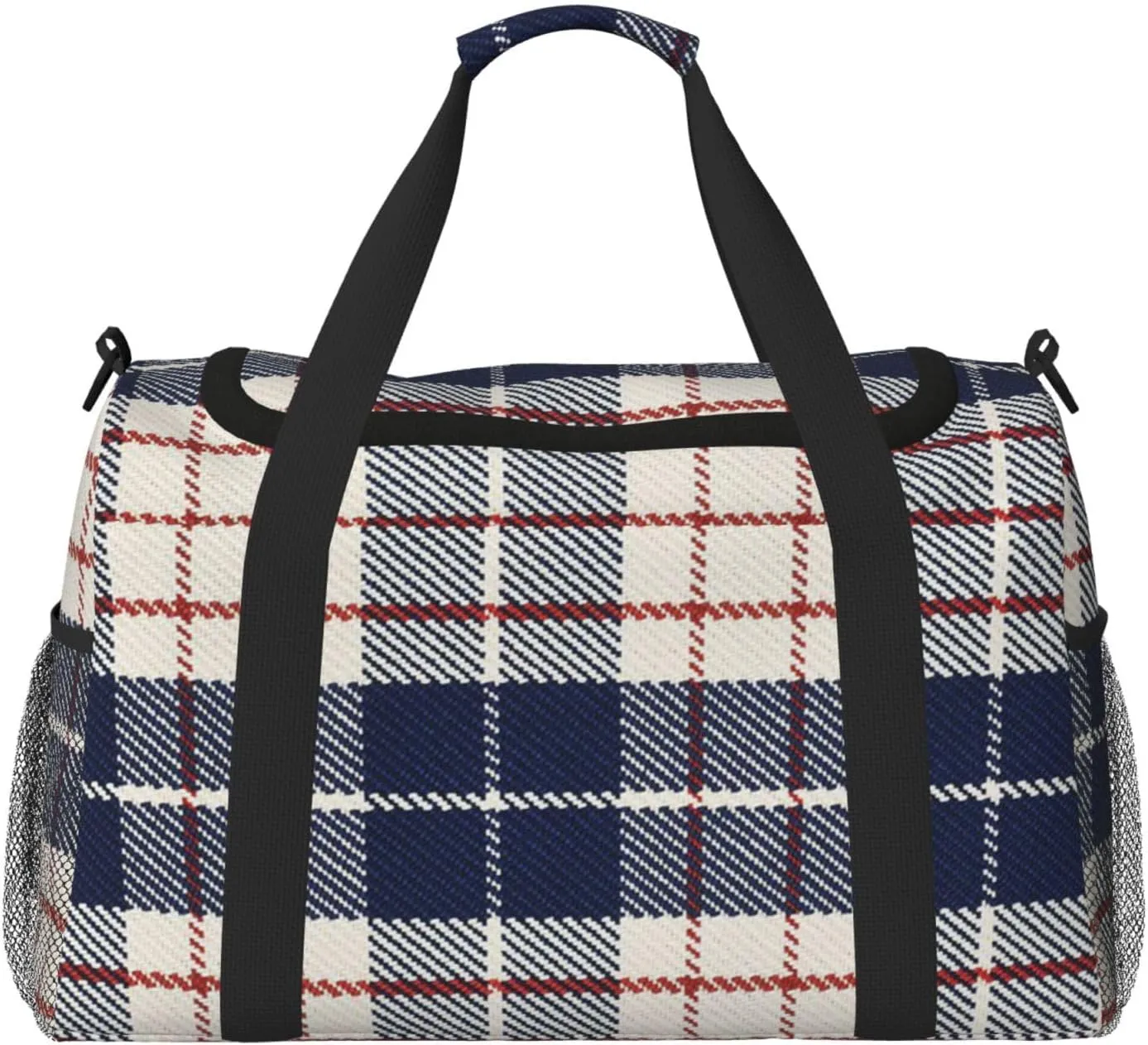 Black White Grid Thin Line Travel Duffel Bag Large Foldable Waterproof Overnight Bag For Beach Swim Bags Pool Sports Gym