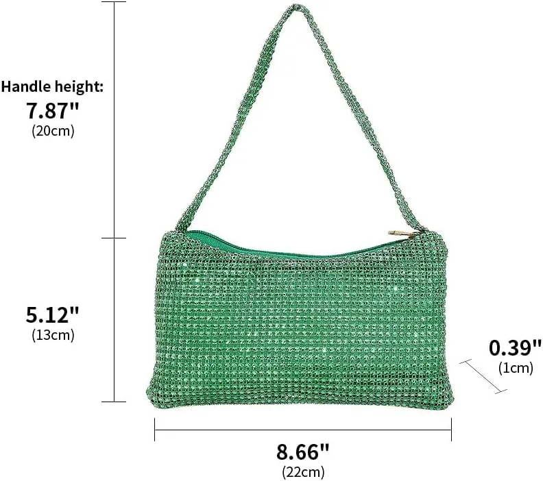 Bling Under the Arm Purse Shoulder Bag Bling Purses Rhinestones Women's Evening Handbag for Wedding Party Shopping Green