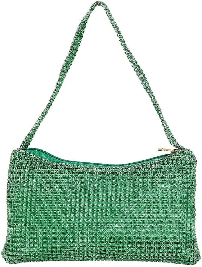 Bling Under the Arm Purse Shoulder Bag Bling Purses Rhinestones Women's Evening Handbag for Wedding Party Shopping Green