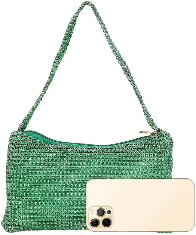 Bling Under the Arm Purse Shoulder Bag Bling Purses Rhinestones Women's Evening Handbag for Wedding Party Shopping Green