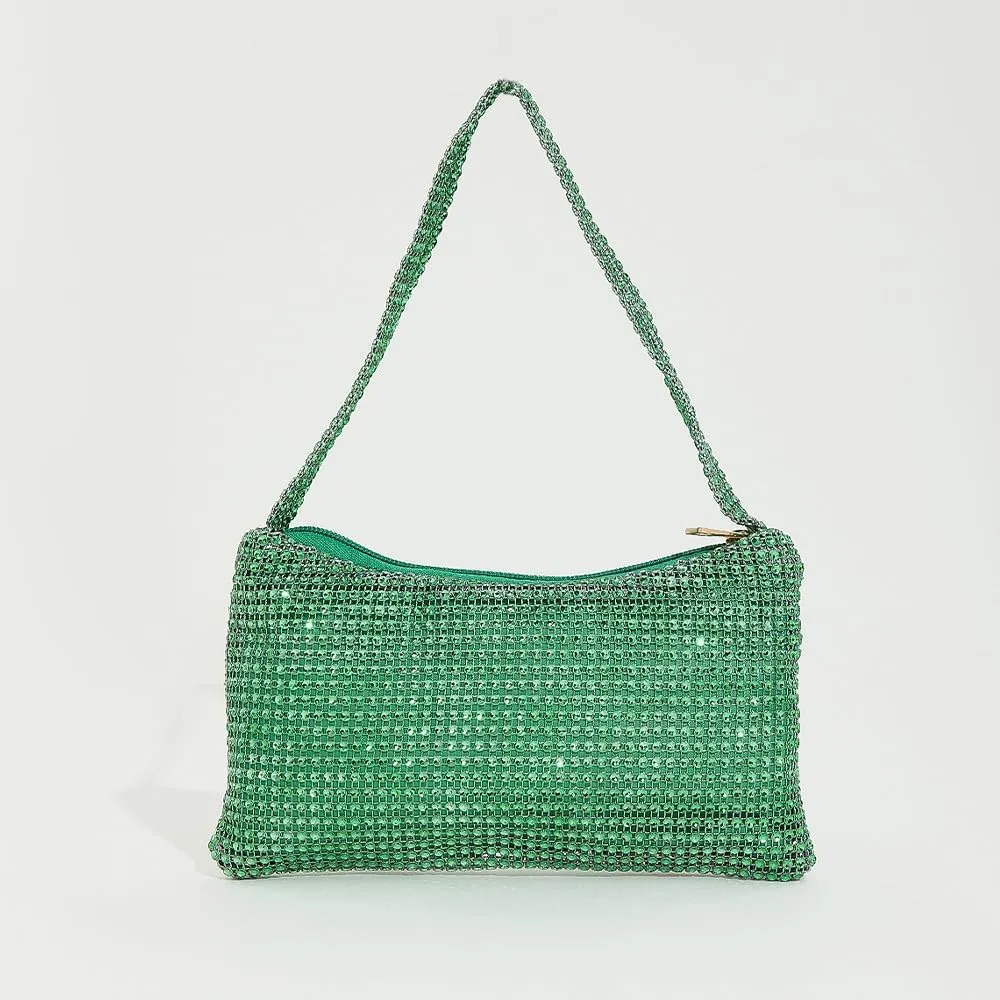 Bling Under the Arm Purse Shoulder Bag Bling Purses Rhinestones Women's Evening Handbag for Wedding Party Shopping Green