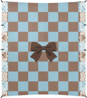 Blue-Brown Checkerboard Foldable Beach Tent UPF50 Waterproof Portable Sunshade Includes Sand Shovel, Sandbags, Stability Poles for Camping, Picnics, Backyard