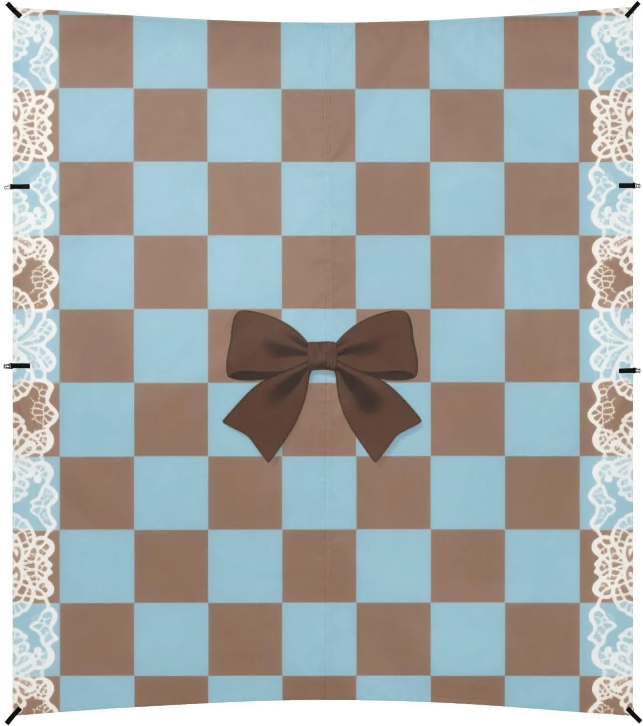 Blue-Brown Checkerboard Foldable Beach Tent UPF50 Waterproof Portable Sunshade Includes Sand Shovel, Sandbags, Stability Poles for Camping, Picnics, Backyard
