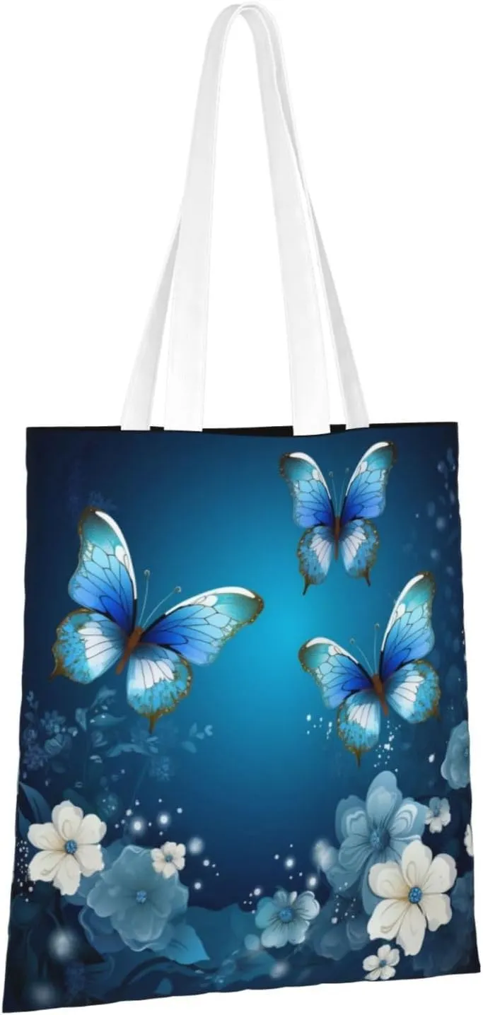 Blue Butterfly Tote Bag Reusable Shoulder Tote Bag For Women Lady Vacation, Shopping, Work