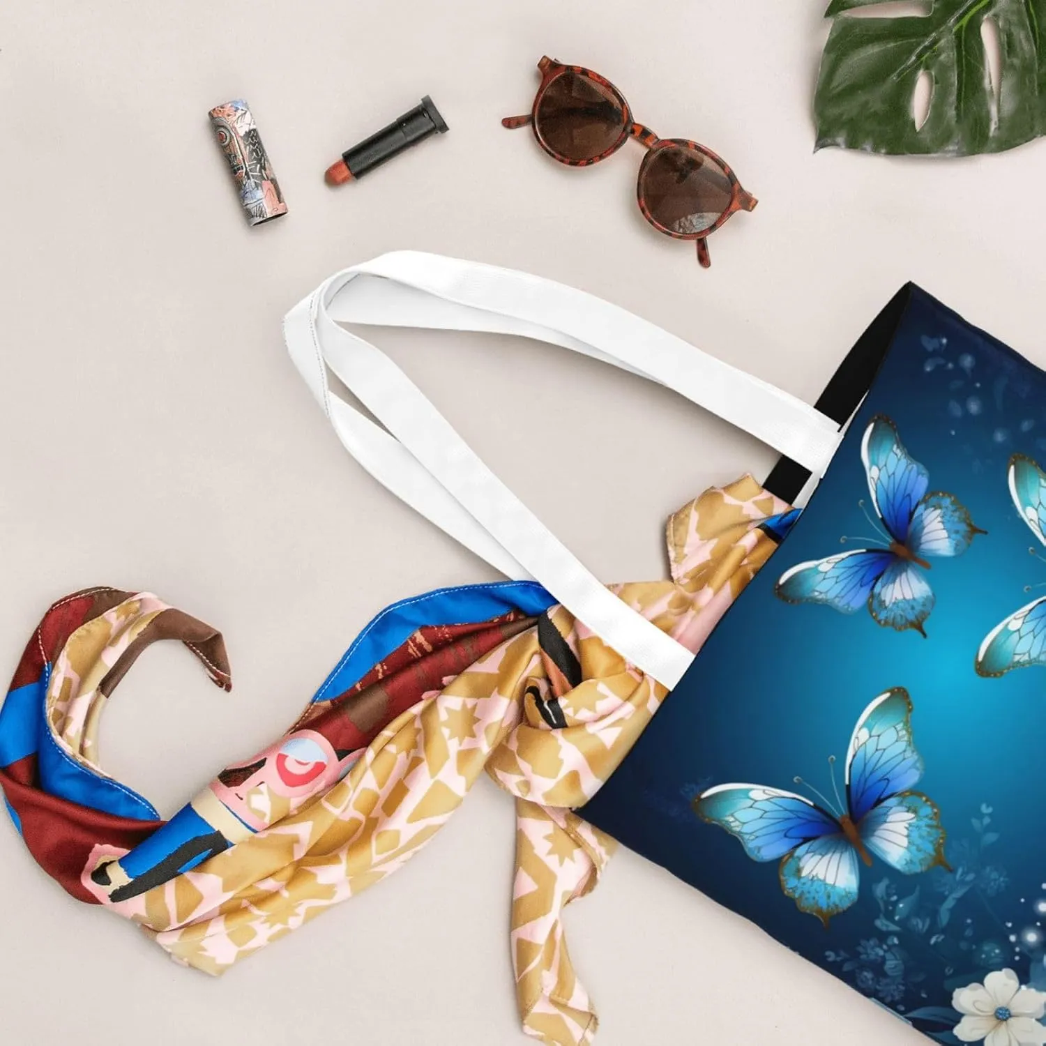 Blue Butterfly Tote Bag Reusable Shoulder Tote Bag For Women Lady Vacation, Shopping, Work
