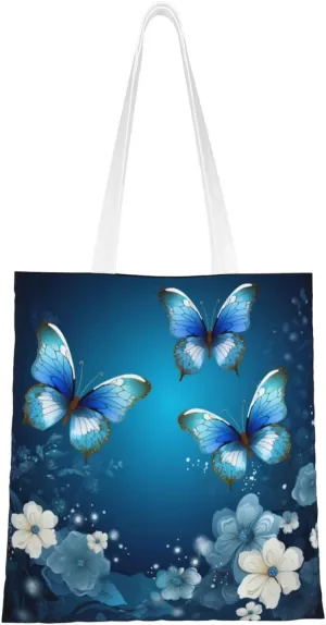 Blue Butterfly Tote Bag Reusable Shoulder Tote Bag For Women Lady Vacation, Shopping, Work