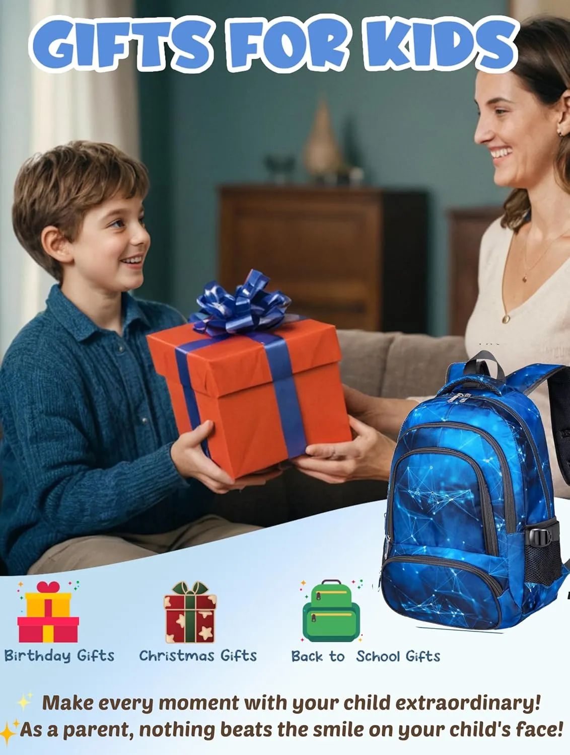 BLUEFAIRY Boys Backpacks Set with Lunch Bag for Kids Primary Elementary School Bags for Teens Middle Book Bags with Insulated Lunch Box for Adolescentes Back to School Travel Aged 8-10 Blue18