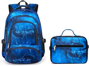 BLUEFAIRY Boys Backpacks Set with Lunch Bag for Kids Primary Elementary School Bags for Teens Middle Book Bags with Insulated Lunch Box for Adolescentes Back to School Travel Aged 8-10 Blue18