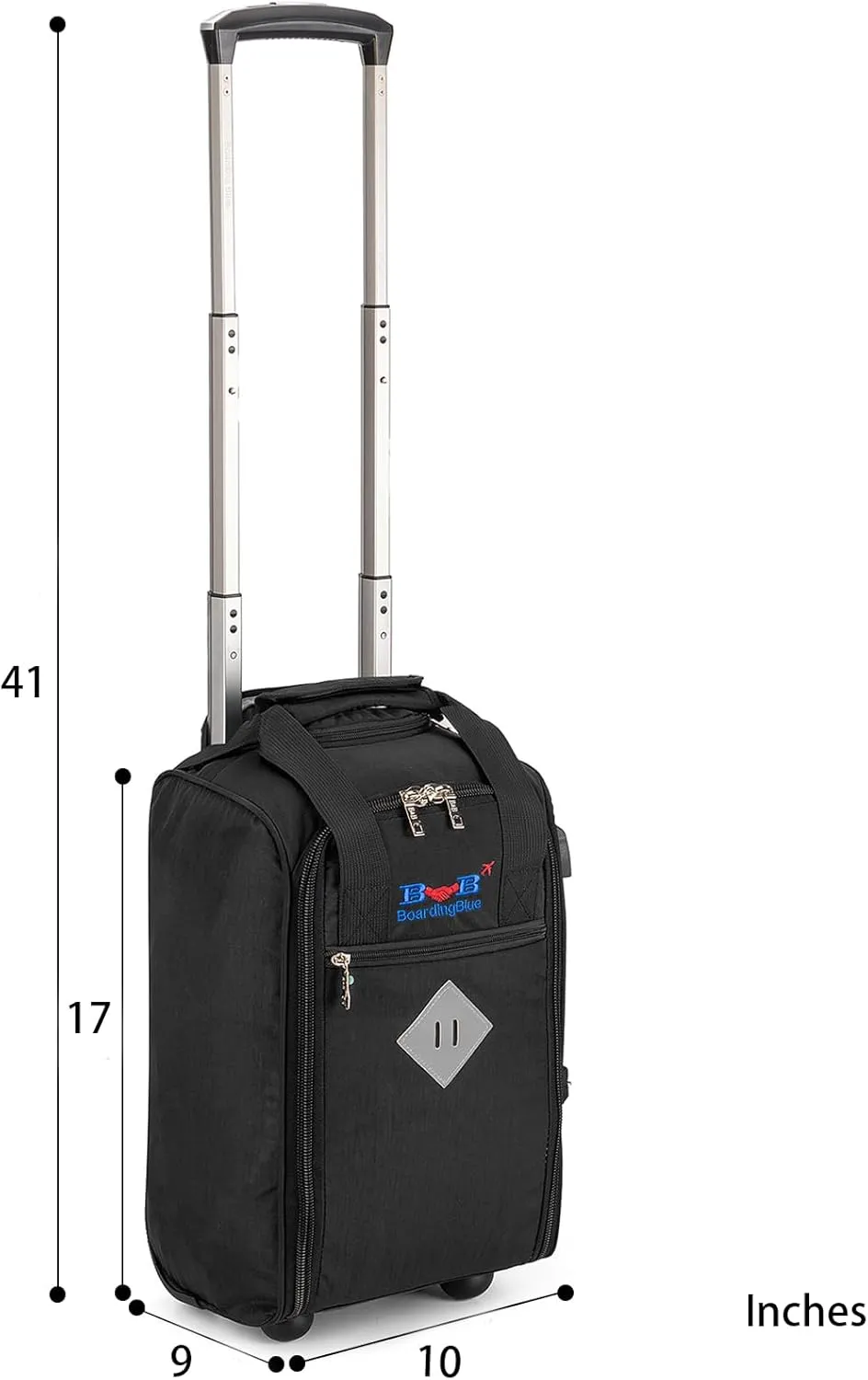 Boardingblue 17x10x9 Inches United Airlines Rolling Personal Item Under Seat Duffle Bag Luggage Suitable For Major Airlines Including Spirit, and Frontier Airline(BLACK)