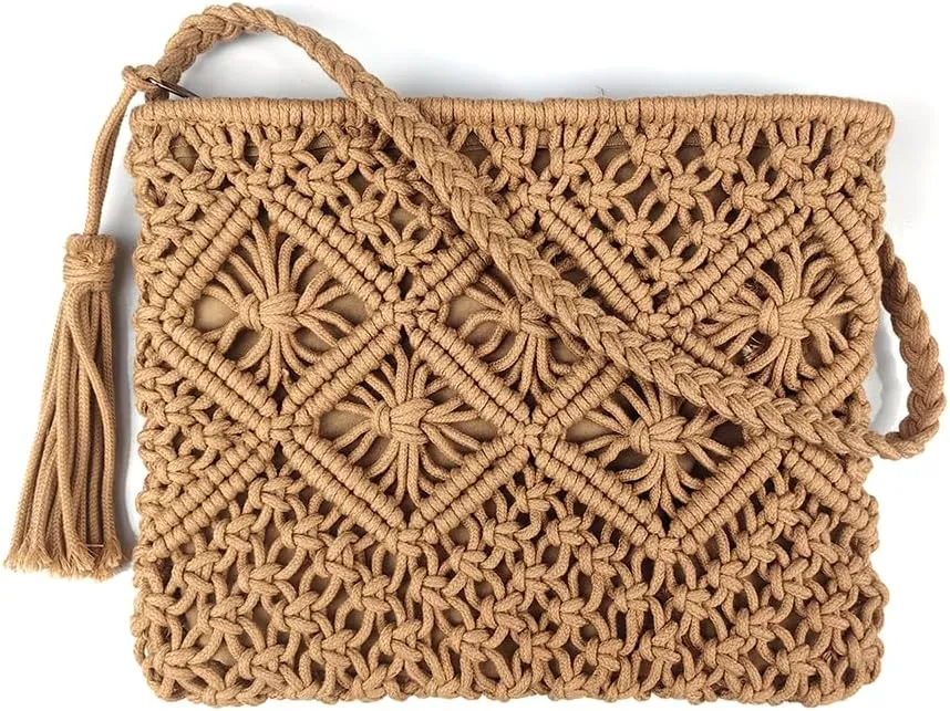 Boho Crossbody Handbag,Handwoven cotton rope Shoulder Bag,Summer Beach Clutches Bags for Women,Handmade Purse