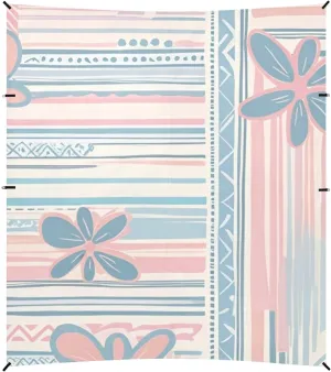 Boho Pink Blue Vintage Flowers Foldable Beach Cabana UPF50  Lightweight Shade Sun Shelter with Sandbags & Sand Shovel for Backyard, Grassland, Park