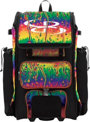 Boombah Catchers Superpack Hybrid Rolling Bat Bag - Lava Multicolor - Wheeled & Backpack Version