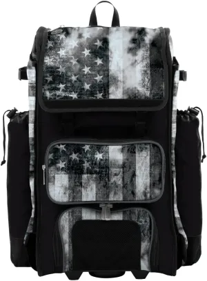 Boombah Catchers Superpack Hybrid Rolling Bat Bag - USA Old Glory Black Ops Black/Charcoal/White - Wheeled & Backpack Version