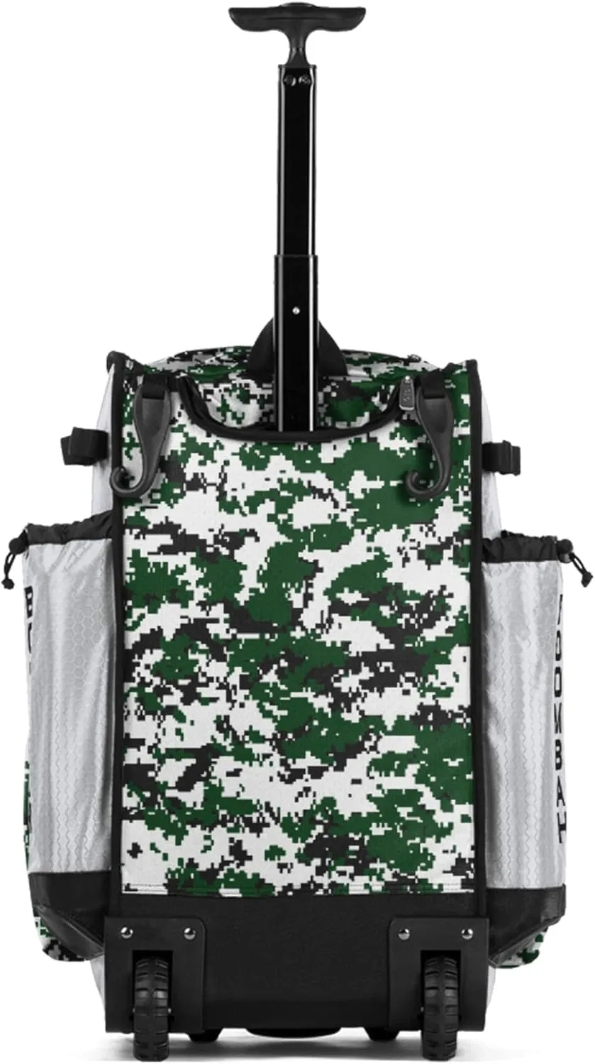 Boombah Rolling Superpack Baseball/Softball Gear Bag - 23-1/2" x 13-1/2" x 9-1/2" - Digital Camo White/Dark Green - Telescopic Handle - Holds 4 Bats - Wheeled Version