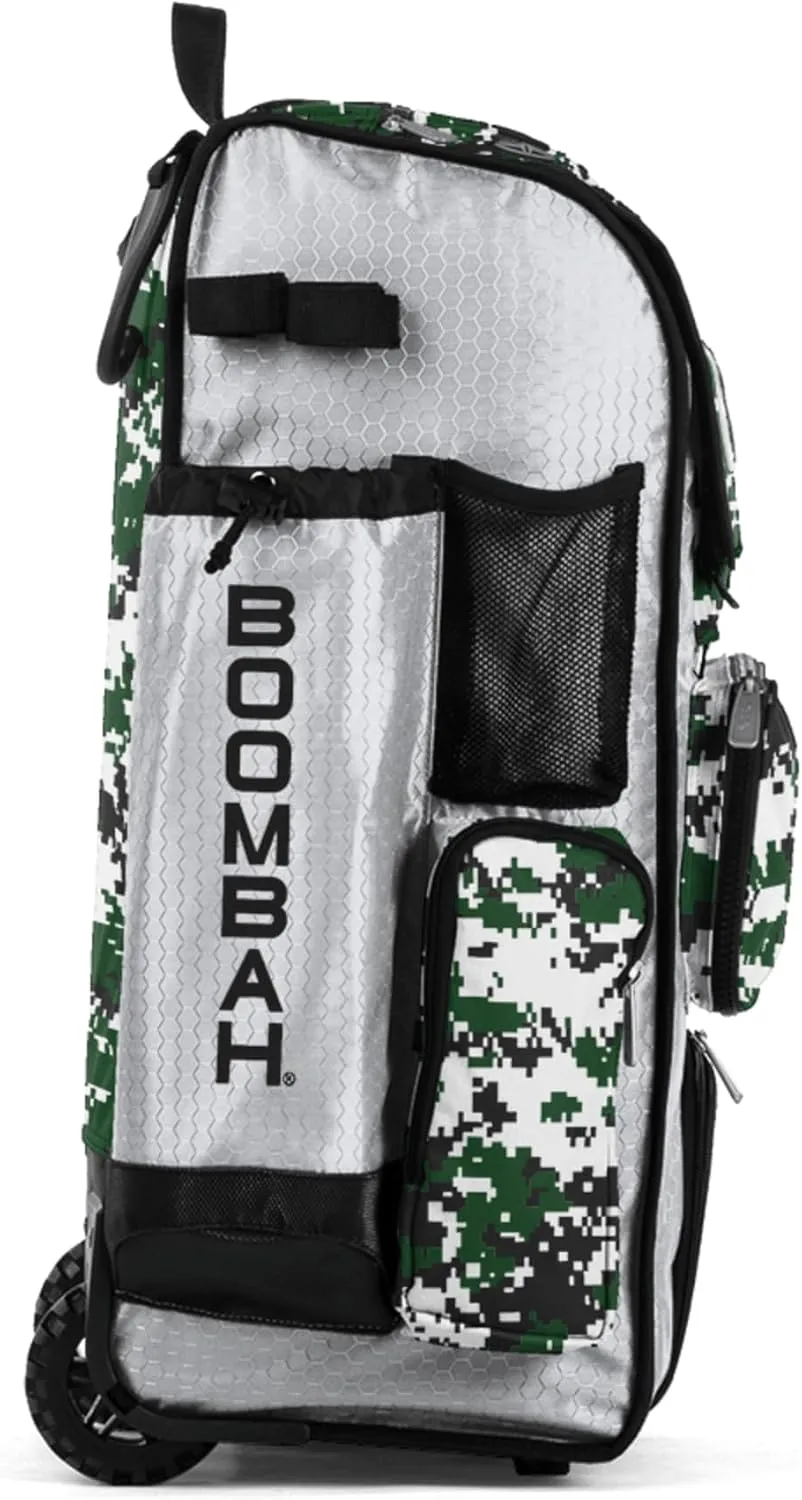 Boombah Rolling Superpack Baseball/Softball Gear Bag - 23-1/2" x 13-1/2" x 9-1/2" - Digital Camo White/Dark Green - Telescopic Handle - Holds 4 Bats - Wheeled Version