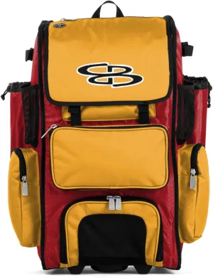 Boombah Rolling Superpack Baseball/Softball Gear Bag - 23-1/2" x 13-1/2" x 9-1/2" - Multiple Colors - Telescopic Handle and Holds 4 Bats - Wheeled Version