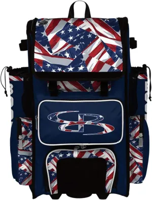 Boombah Superpack Hybrid Rolling Bat Bag - USA Independence Navy/Red/White - Wheeled & Backpack Version