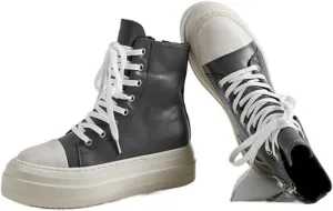 Boots For Women Women Canvas Shoes Luxury Trainers Platform Boots Lace Up Sneakers Casual Height Increasing Zip High-TOP Black Shoes (Color : Grey, Size : 10.5)