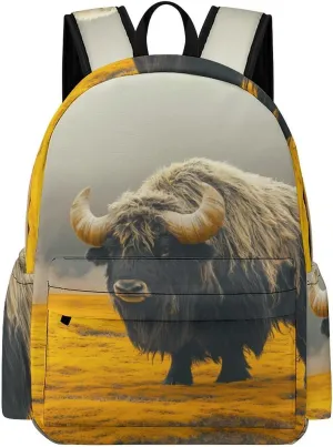Bos Mutus in The Yellow Tundra Backpack for Mens Womens Shoulder Backpacks Travel Bag Laptop 16.5x11.8x5.9in