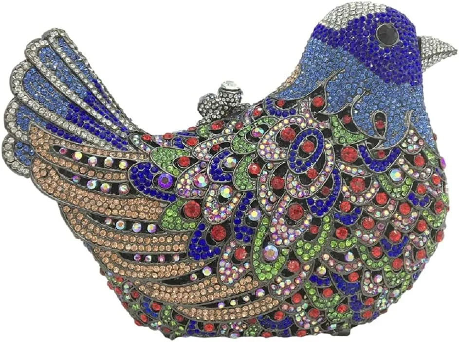Boutique De FGG Bird Crystal Clutch Purses For Women Dressy Rhinestone Evening Bag Pigeon Prom Clutch Purse for Wedding,Mini