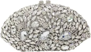 Boutique De FGG Flower Evening Bags for Women Formal Rhinestone Clutch Purse Wedding Party Prom Crystal Clutch Handbag,Mini
