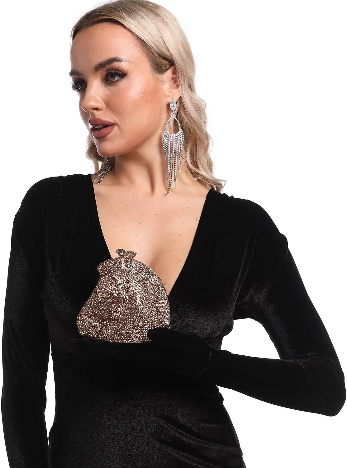 Boutique De FGG Horse Head Crystal Clutch Bags Women Animal Rhinestone Evening Handbags Party Crystal Clutch Purses,Mini