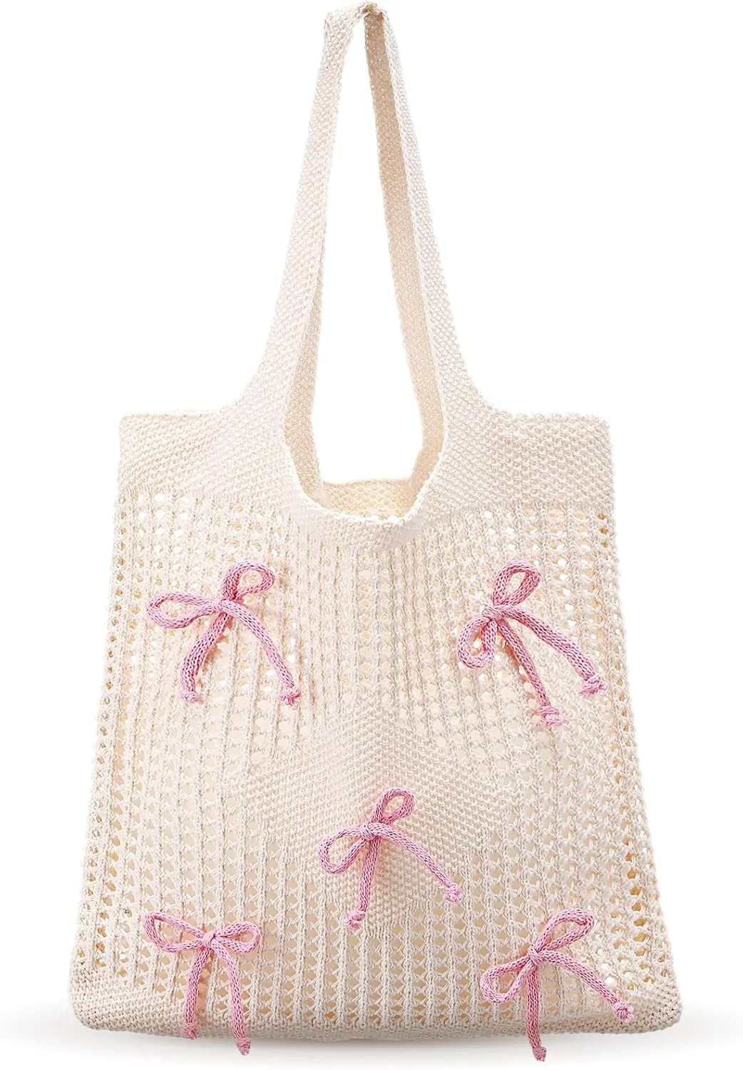 Bow Beach Bag Coquette Bow Tote Bag for Women Cute Preppy Shoulder Handbag for Girls Summer Beach Shopping
