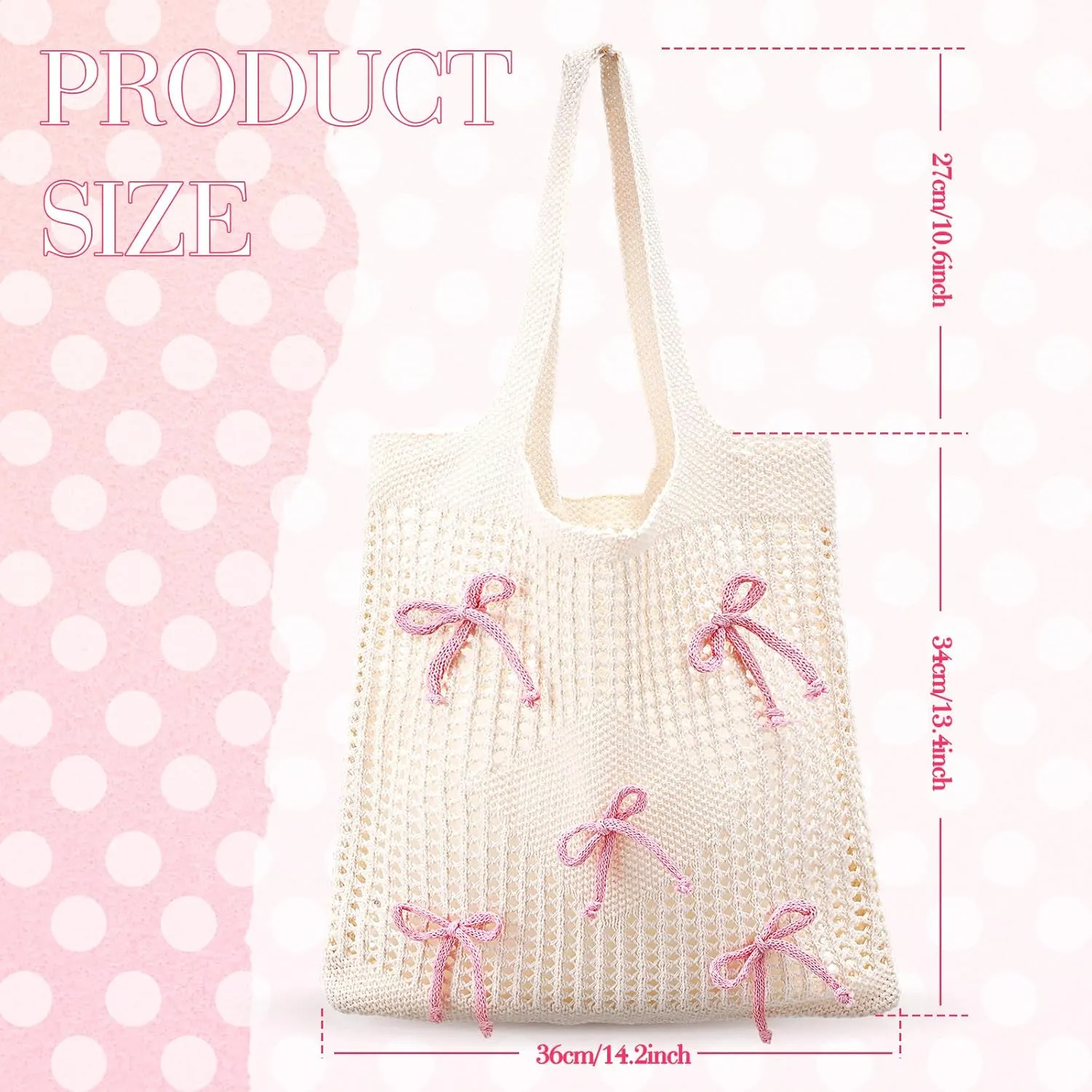 Bow Beach Bag Coquette Bow Tote Bag for Women Cute Preppy Shoulder Handbag for Girls Summer Beach Shopping
