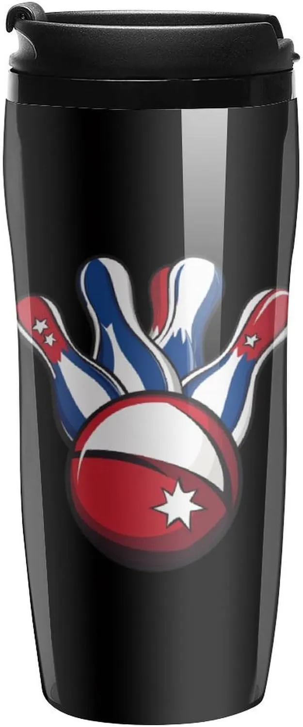 Bowling Pins And Ball Coffee Mug with Lid Portable Tumbler Water Bottle for Travel Business 350ml