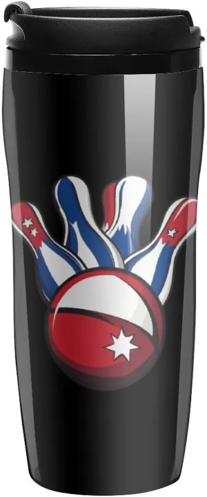 Bowling Pins And Ball Coffee Mug with Lid Portable Tumbler Water Bottle for Travel Business 350ml