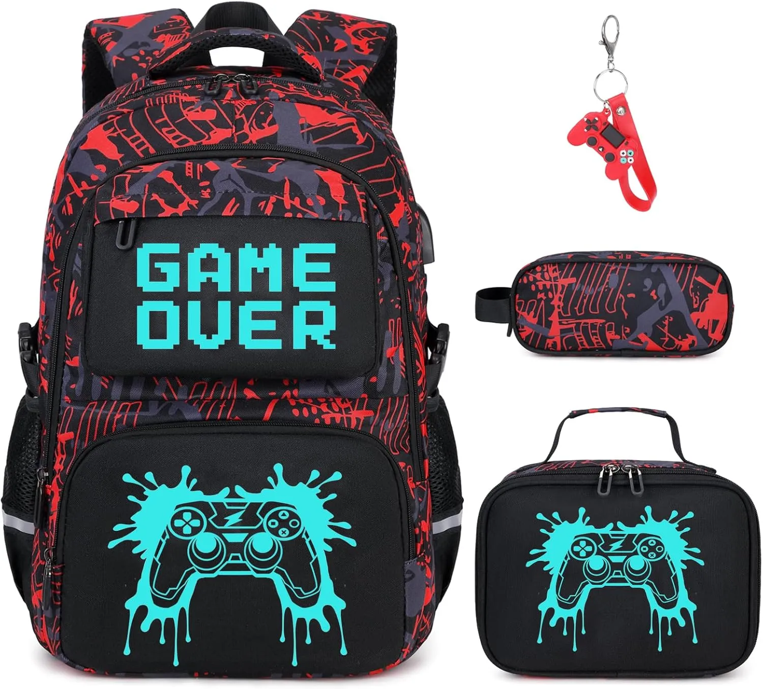 Boys Backpack for School, 3PCS Cool Luminous Backpack for Boys with Lunch Bag Pencil Case, Kids School Bookbag Teen Boys Backpacks for Kindergarten Elementary Middle School