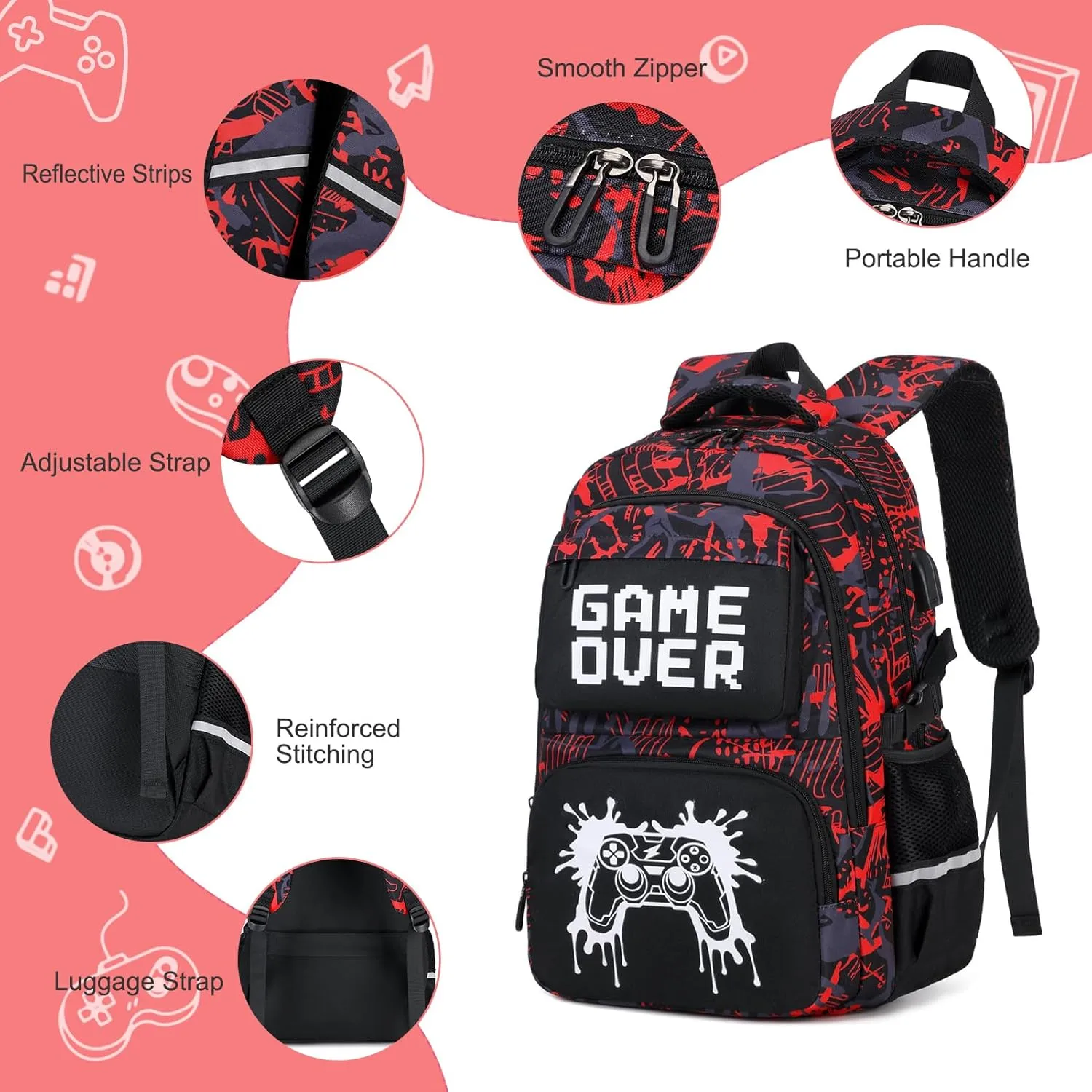 Boys Backpack for School, 3PCS Cool Luminous Backpack for Boys with Lunch Bag Pencil Case, Kids School Bookbag Teen Boys Backpacks for Kindergarten Elementary Middle School