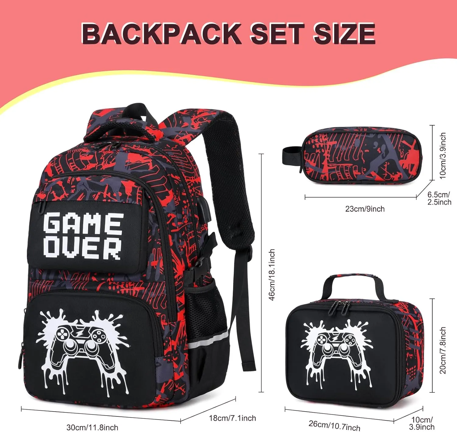 Boys Backpack for School, 3PCS Cool Luminous Backpack for Boys with Lunch Bag Pencil Case, Kids School Bookbag Teen Boys Backpacks for Kindergarten Elementary Middle School