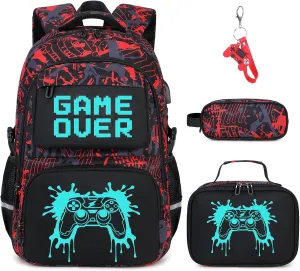 Boys Backpack for School, 3PCS Cool Luminous Backpack for Boys with Lunch Bag Pencil Case, Kids School Bookbag Teen Boys Backpacks for Kindergarten Elementary Middle School