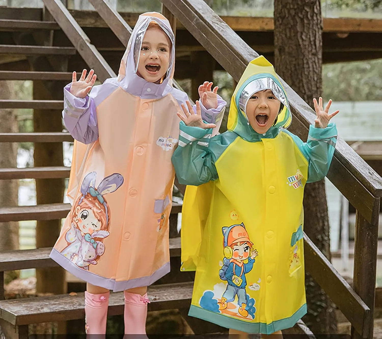 Boys Girls Hooded Rain Poncho Outdoors Kids Transparent Raincoat Student Rain Suit Waterproof Durable Windbreaker