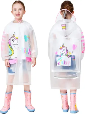 Boys Girls Hooded Rain Poncho Outdoors Kids Transparent Raincoat Student Rain Suit Waterproof Durable Windbreaker