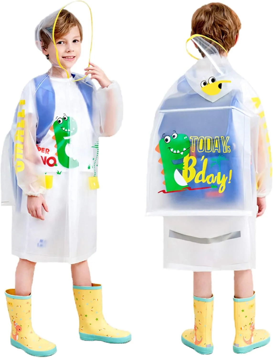 Boys Girls Hooded Rain Poncho Outdoors Kids Transparent Raincoat Student Rain Suit Waterproof Durable Windbreaker