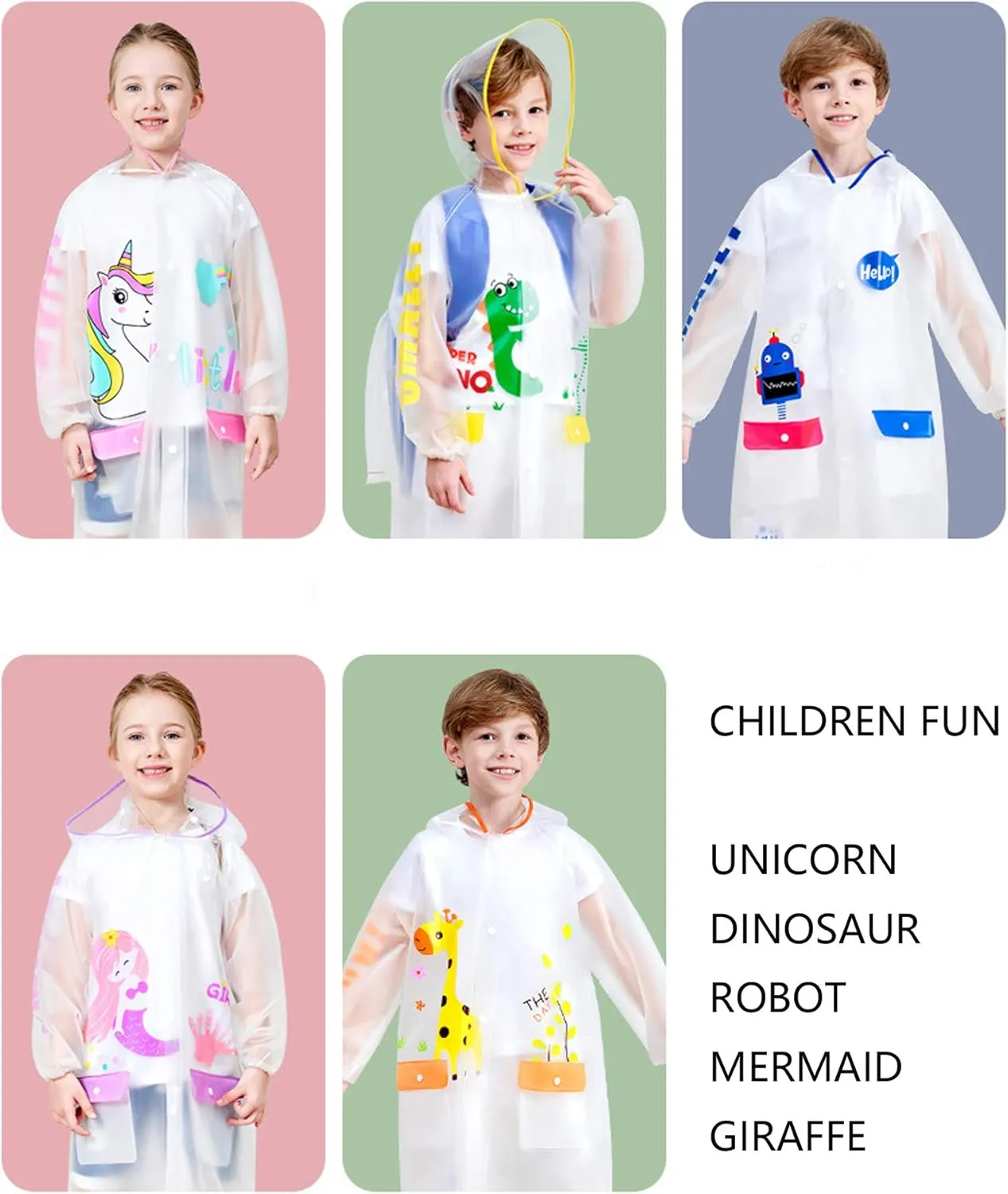 Boys Girls Hooded Rain Poncho Outdoors Kids Transparent Raincoat Student Rain Suit Waterproof Durable Windbreaker