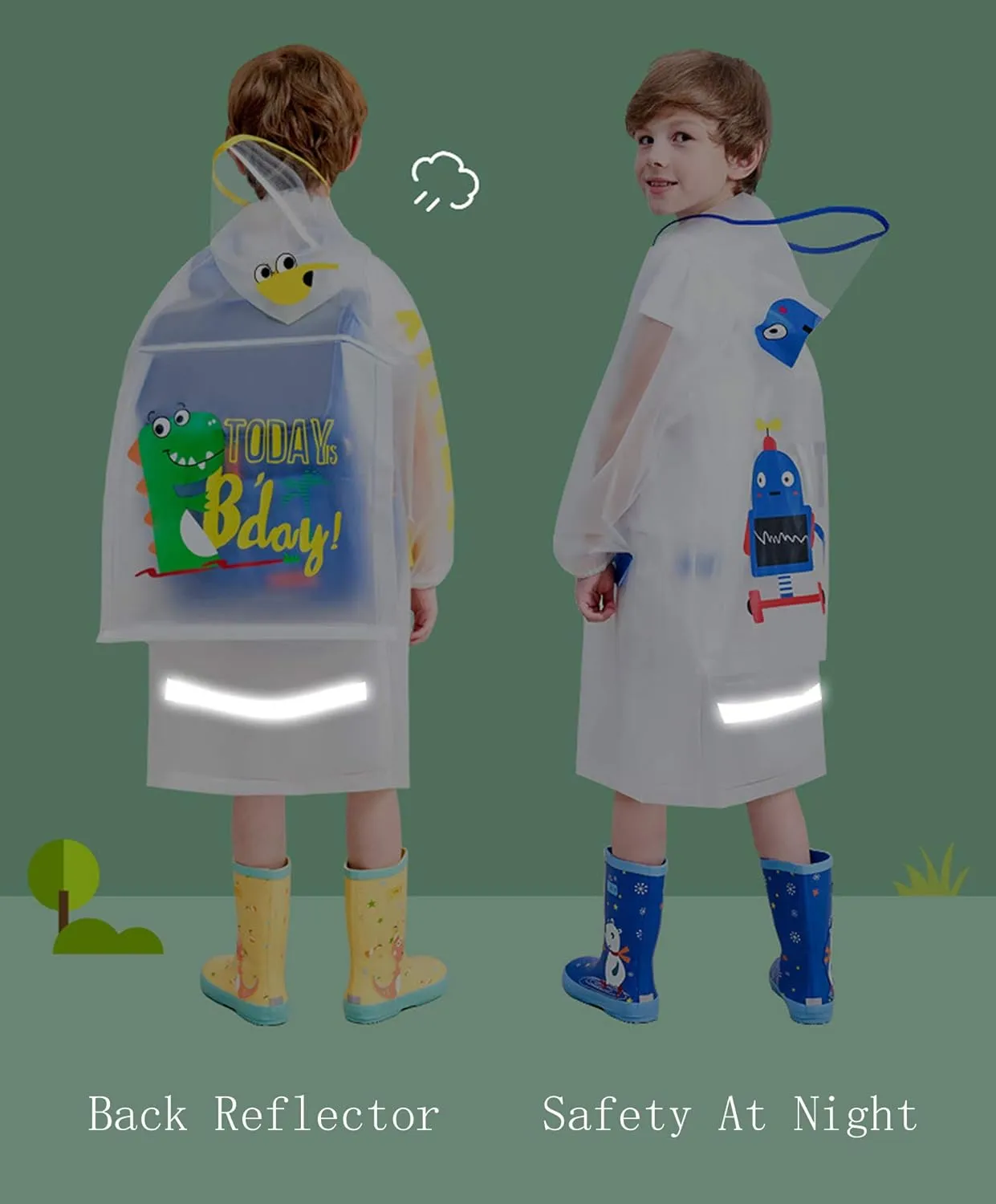 Boys Girls Hooded Rain Poncho Outdoors Kids Transparent Raincoat Student Rain Suit Waterproof Durable Windbreaker