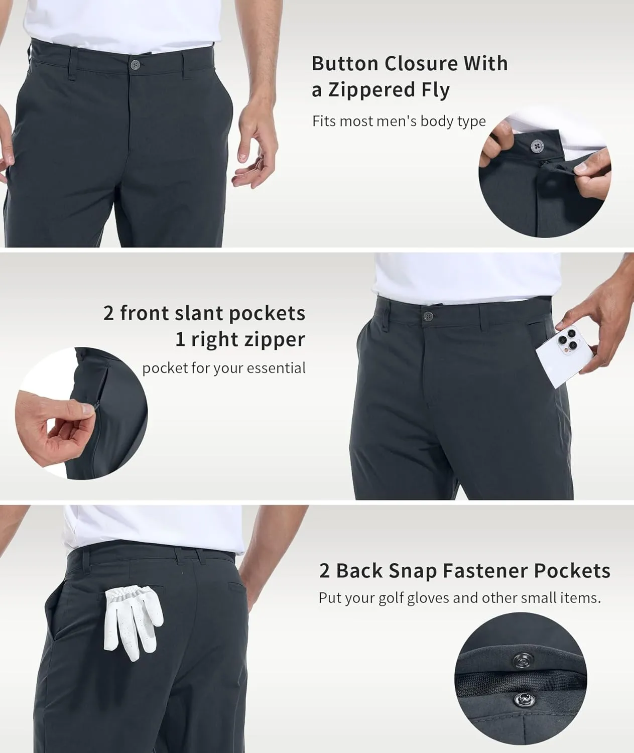 Boyzn Men's Golf Pants with 5 Pockets Lightweight Stretch Quick Dry Casual Travel Work Dress Pants