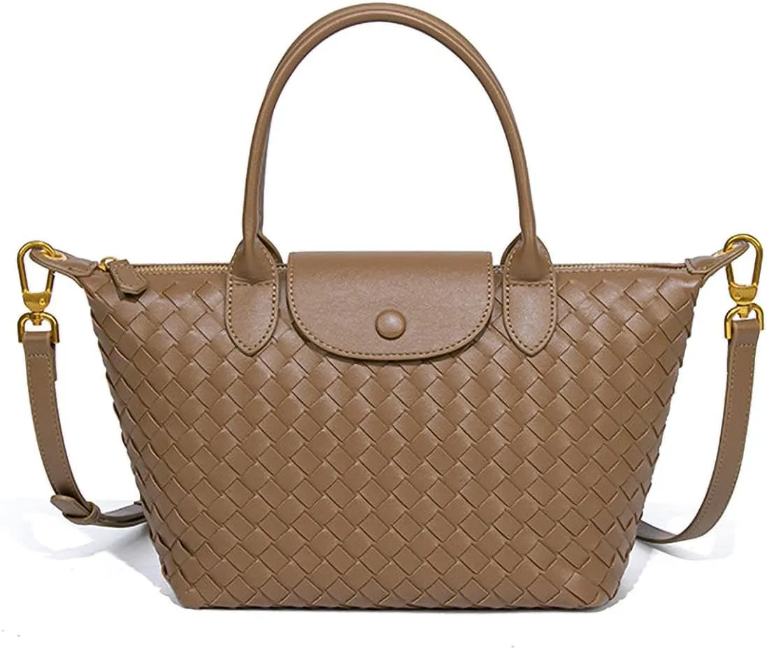 Braided Luxury Women's Leather Tote Top Handle Age Elegant Large Capacity Travel Day Crossbody Bag
