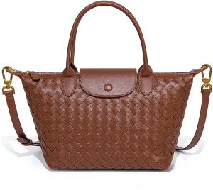 Braided Luxury Women's Leather Tote Top Handle Age Elegant Large Capacity Travel Day Crossbody Bag