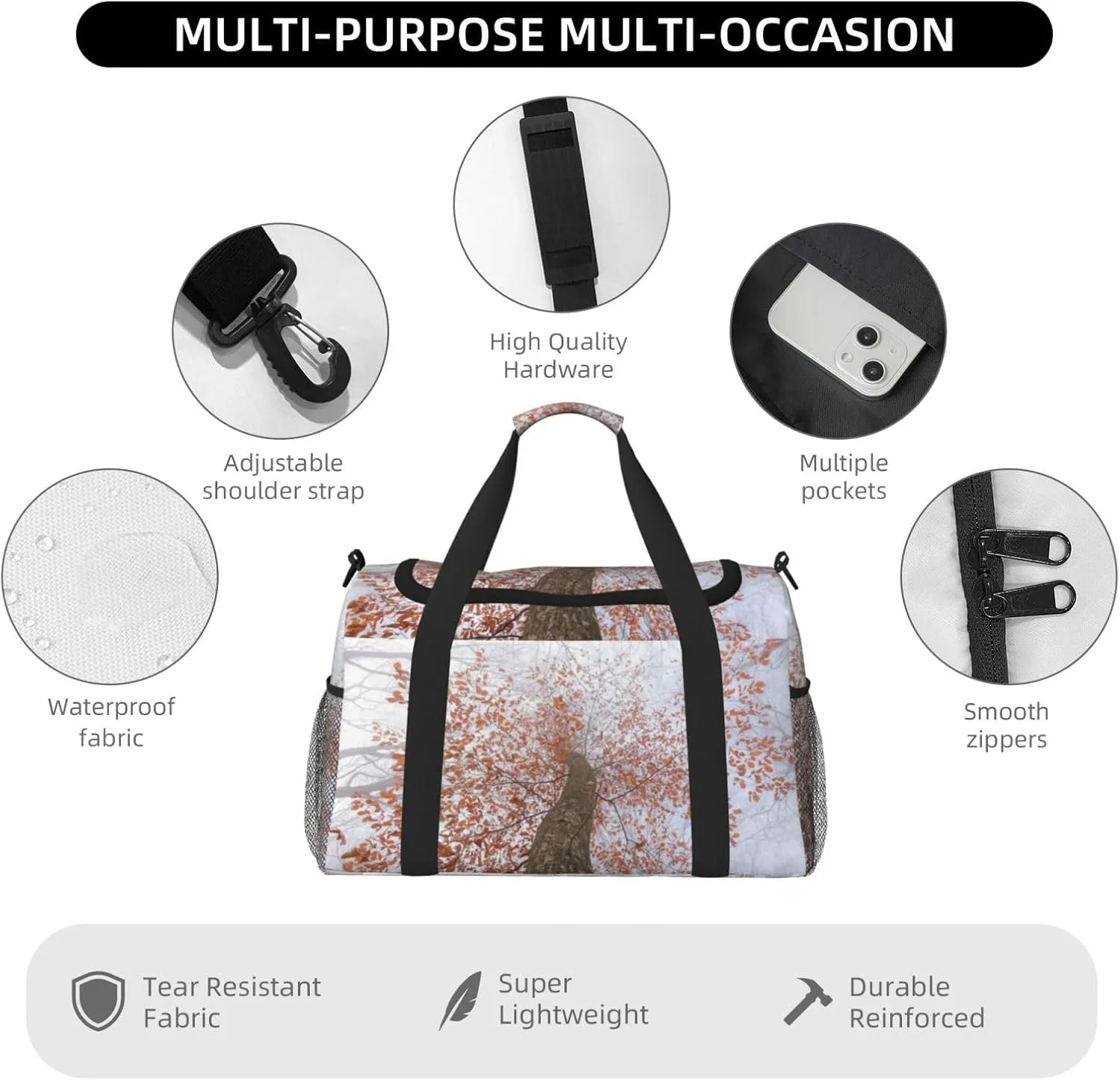 Branches Of Woody Plants Travel Duffel Bag Large Foldable Waterproof Overnight Bag For Beach Swim Bags Pool Sports Gym