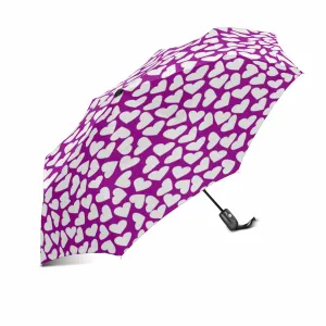 bright violet hearts pattern automatic umbrella foldable with totes